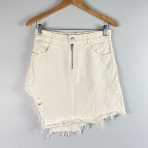 Sandy Liang Tams High Waisted Frayed Denim Mini Skirt